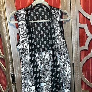 Black and White Paisley Print Asymmetrical Layering Vest